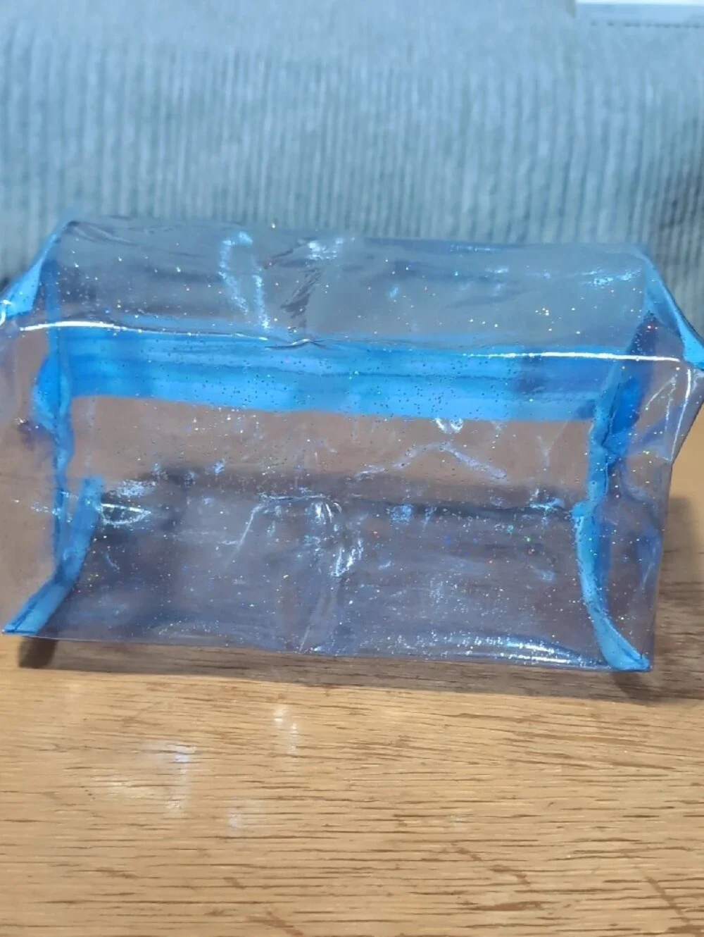Blue Transparent Glitter Cosmetic Bag with Top Zipper